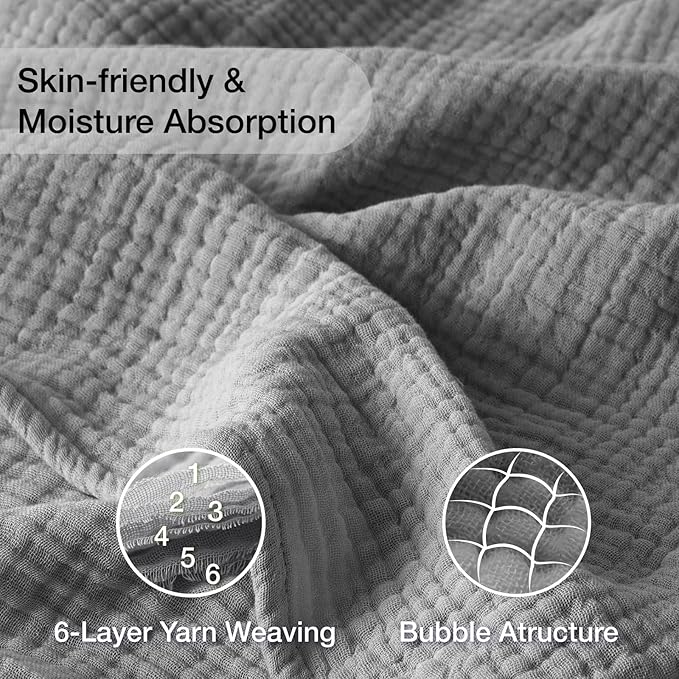 100% Cotton Muslin Blanket King 108" x 90", 6 Layers Breathable and Lightweight - Image 6