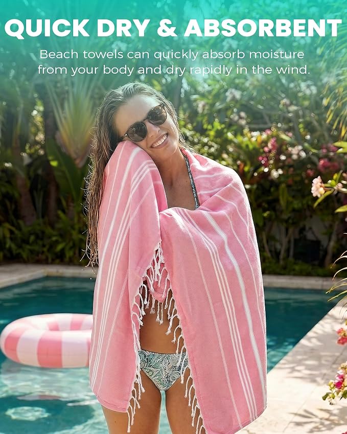 2 Packs Cotton Turkish Beach Towels Quick Dry Sand Free Soft Absorbent Extra - Image 2