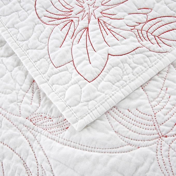 ROOMLIFE Quilt Set King Size 3D Floral Embroidery Pattern 3-Piece Cotton - Image 9