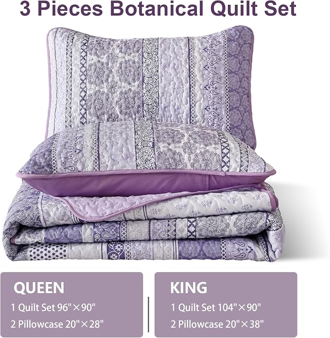 WONGS BEDDING Boho Quilt Set Queen Size, Lightweight Bedspread Coverlet Bedding - Image 7