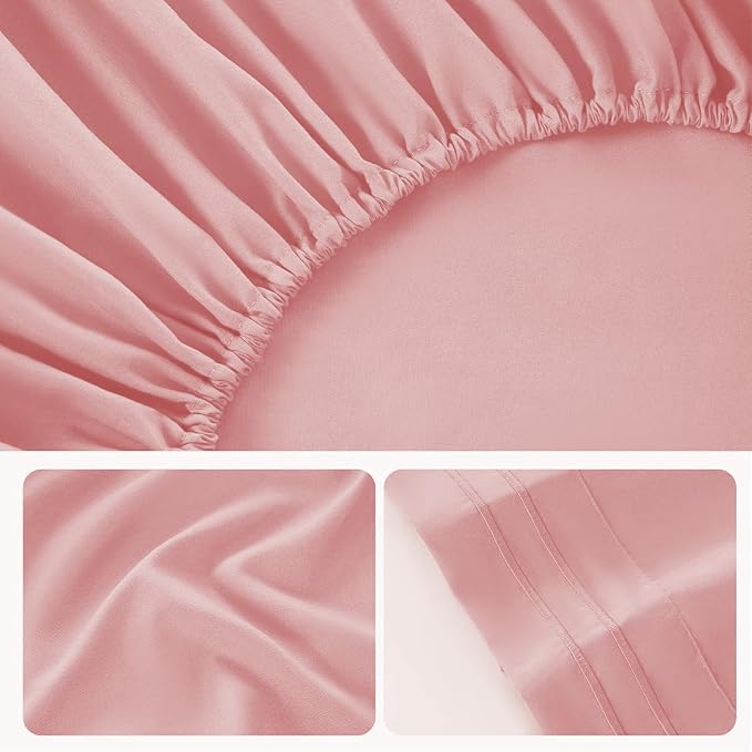ROSE&RISY Pink Full Sheet Set, 4 Pieces Soft Bedding Full Sheet Set, Breathable - Image 6