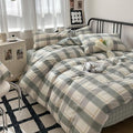 mixinni Green Grid Duvet Cover Set Queen by mixinni