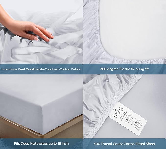 Royale Linens 400 Thread Count 100% American Grown Cotton Fitted Sheet Queen - Image 5