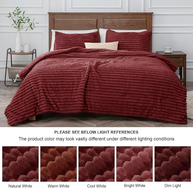 BEDELITE Fleece Twin Comforter Set -Super Soft & Warm Fluffy Burgundy Bedding - Image 7