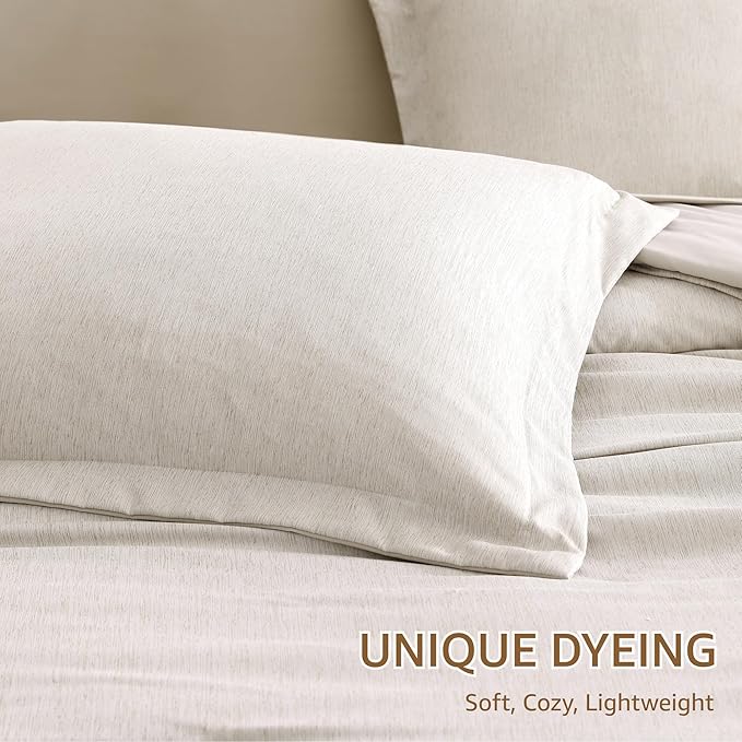 Monbix Full Size Comforter Set, Oatmeal Bedding Comforter - Image 6