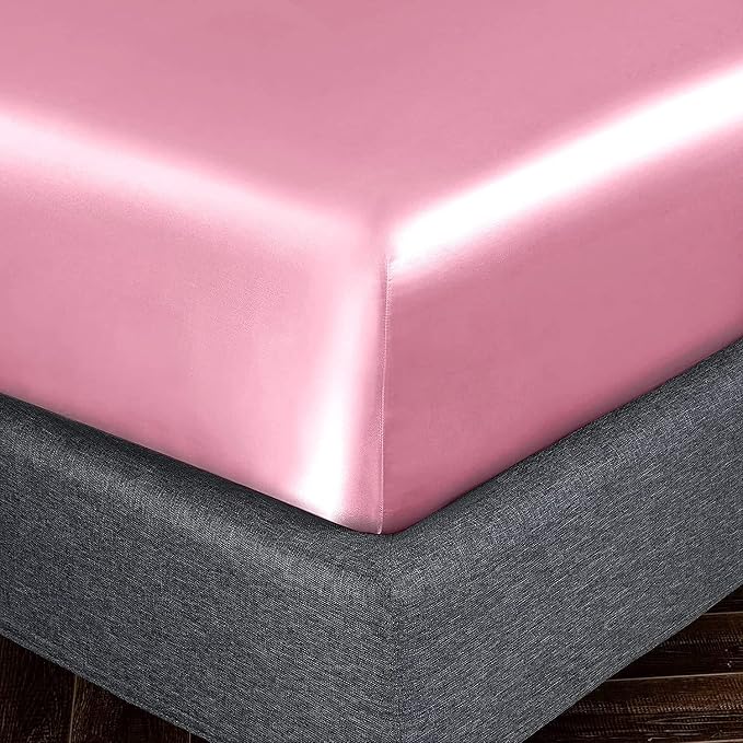 Homiest Pink Satin Fitted Twin XL Size Bed Sheet, Deep Pocket, Luxury & Ultra - Image 3