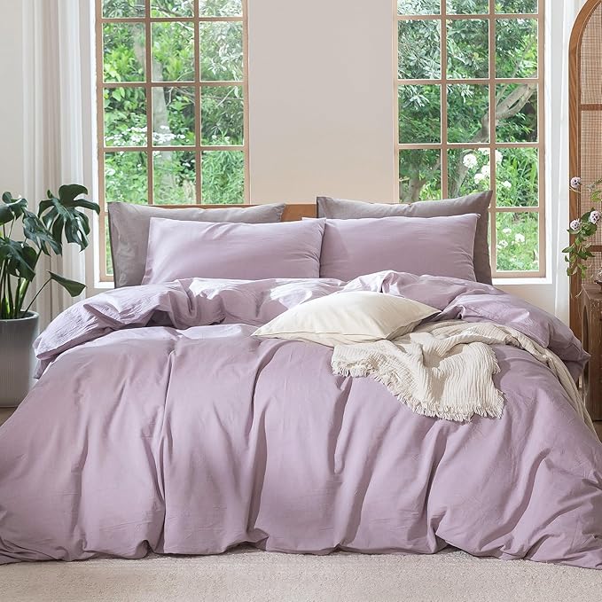 MooMee Bedding Duvet Cover Set 100% Washed Cotton Linen Like Textured by MOOMEE