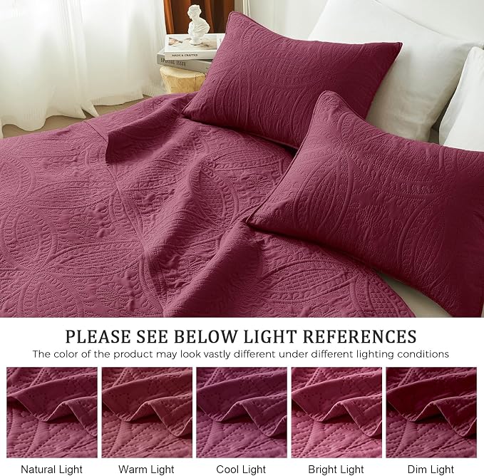 akkialla Burgundy Twin Quilt Set, Ultrasonic Lightweight Bedspread Coverlet - Image 5