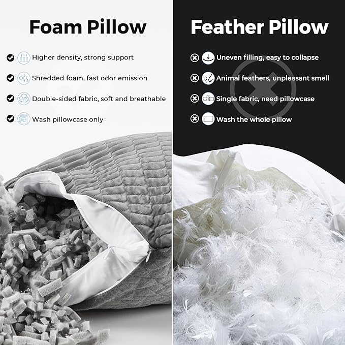 puredown® Pillows Standard Size Set of 2, Shredded Memory Foam Pillows - Image 3
