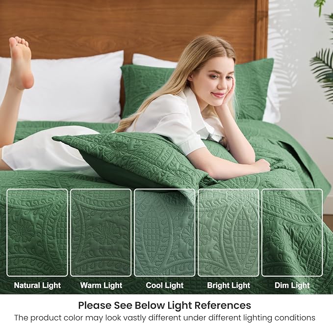 Love's cabin Oversized King Size Quilt Bedding Set Olive Green Bedspreads - Image 6