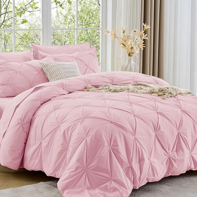 Sasttie King Size Comforter Set, 7-Piece Bed in a Bag, Pintuck Bedding Sets by SASTTIE