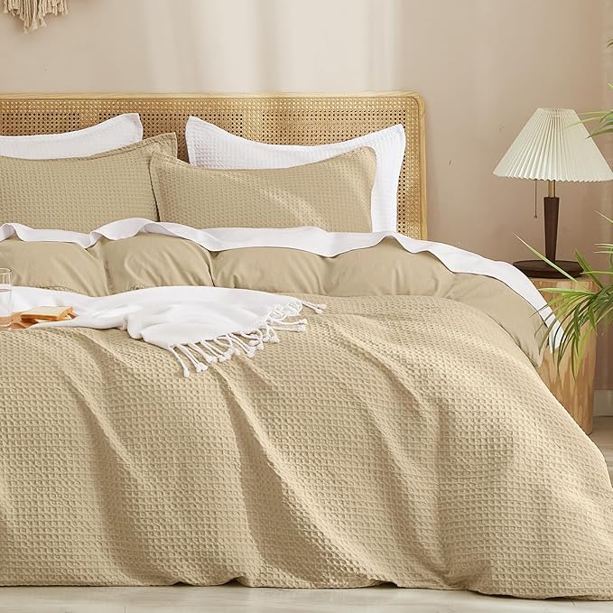 PHF Waffle Weave Duvet Cover Set Queen Size, No Snagging Ultra Soft Luxury by PHF