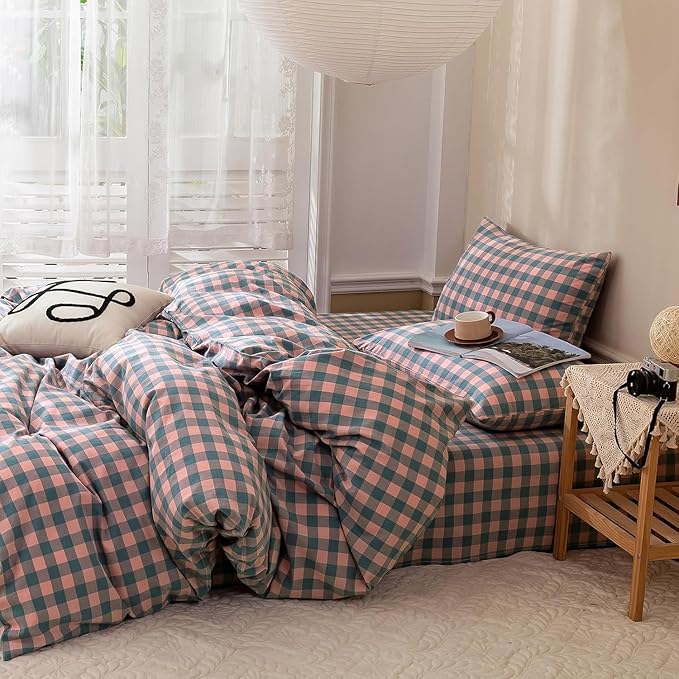 mixinni Plaid Duvet Cover Set Queen Purple - Image 3
