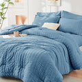 HYMOKEGE Mineral Blue King Size Comforter Set Seersucker 7 Pieces, All Season by HYMOKEGE
