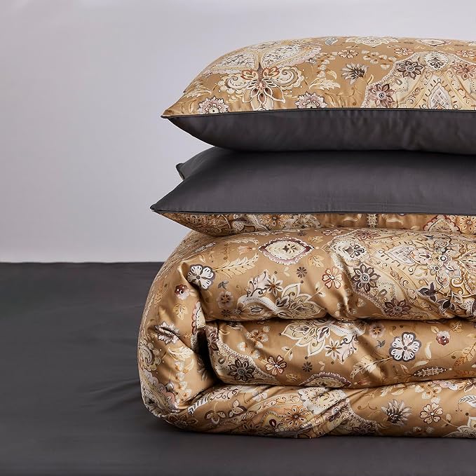 mixinni Long Staple Cotton Percale Golden Paisley Duvet Cover King Size Boho - Image 7