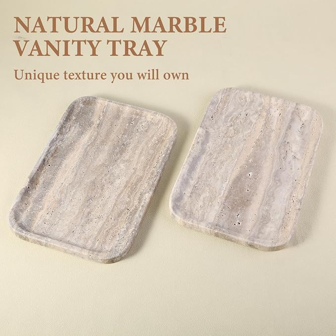 Karibiber Marble Vanity Trays, Travertine Bathroom Tray, Decorative Tray - Image 3