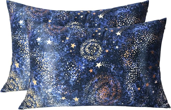 MANSPHIL King Real Mulberry Silk Pillowcase 2 Pack Blue Starry Sky, 6A Grade 22 by MANSPHIL