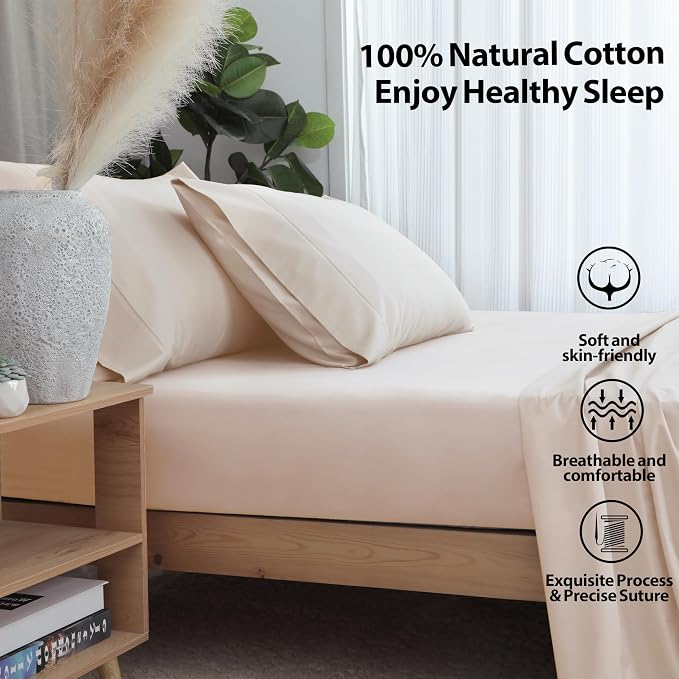 Full Size Fitted Sheet Only Beige, 100% Egyptian Cotton 600 Thread Count - Image 3