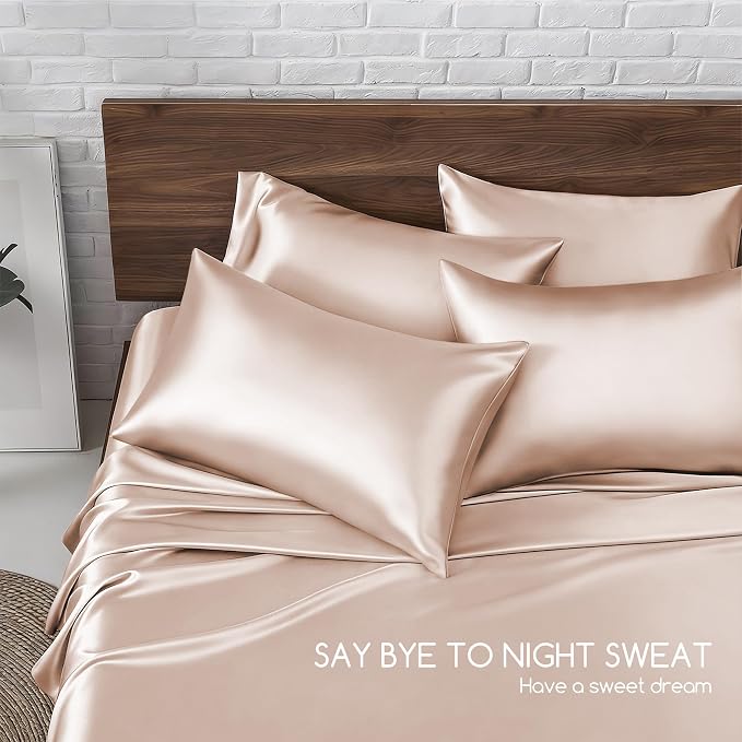 MR&HM Satin Bed Sheets, Full Size Sheets Set - Image 7