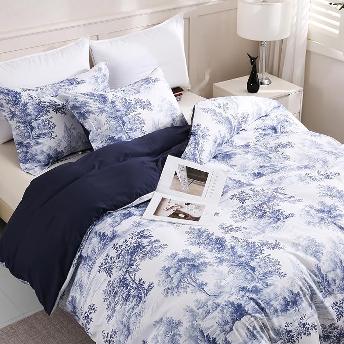 LONAVA King Botaincal 3 Pcs Duvet Cover Set, Breathable Soft Microfiber Navy - Image 8