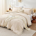 FUANNA Queen Comforter Set Beige 3 Pieces, Ruffle Shabby Chic Queen Bed Set by FUANNA