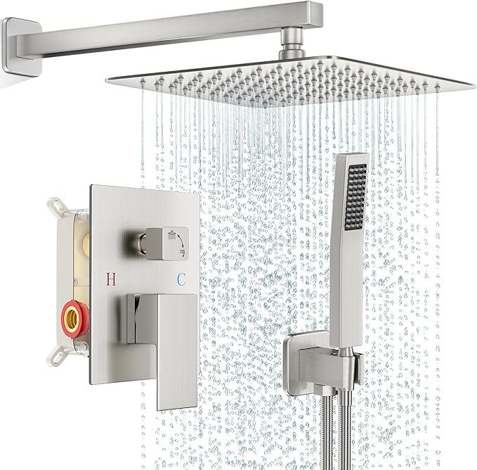 FPXRNG Shower Faucet Set Bathroom Square Rain Shower Head and Handle Set by FPXRNG