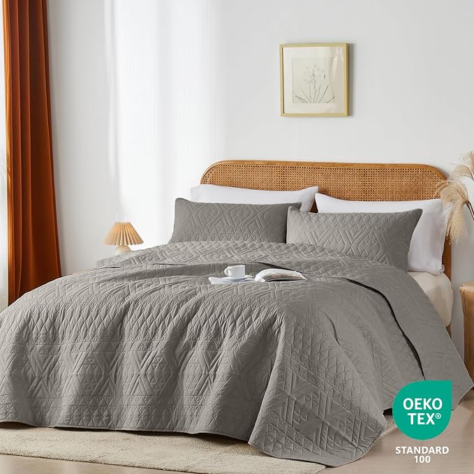 akkialla Twin Size Quilt Bedding Set, Dark Grey Lightweight Microfiber Soft - Image 2