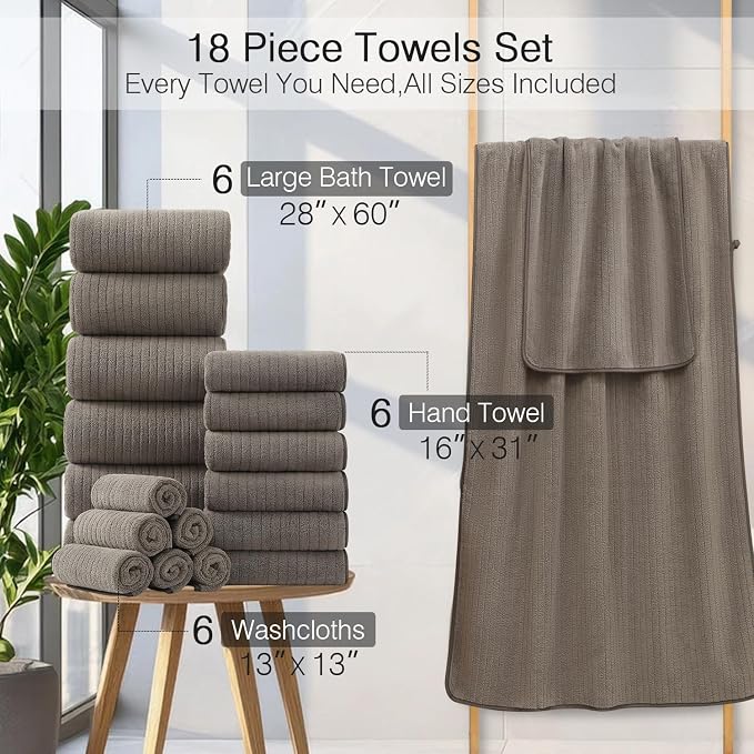 18 Piece Family Bath Towel Set Include 6 Bath Towels, 6 Hand Towels and 6 - Image 3