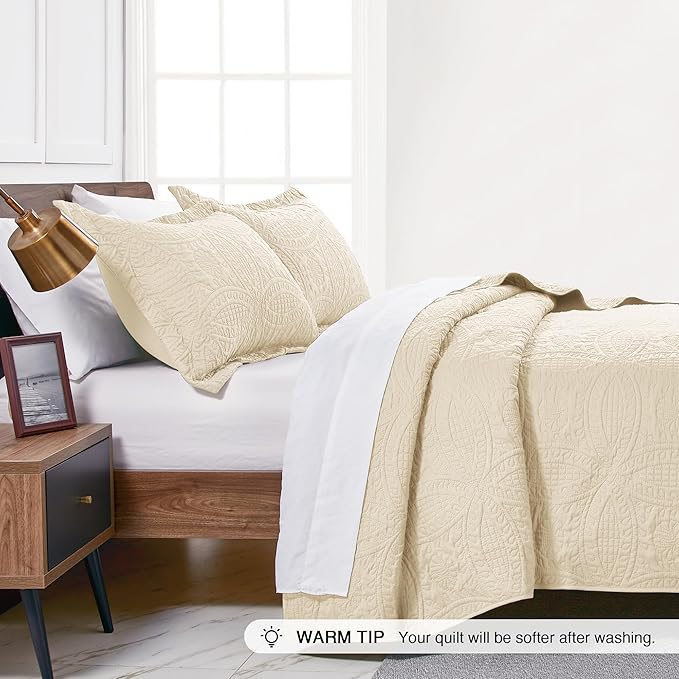 Love's cabin King Size Quilt Bedding Set Beige Bedspreads - Image 4