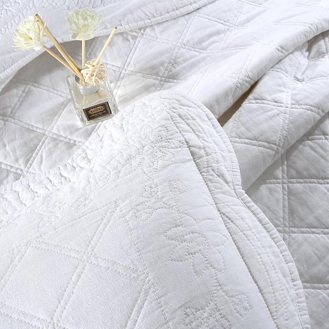 ROOMLIFE Quilt Set Full Size 3D Floral Embroidery Pattern 3-Piece Cotton - Image 4