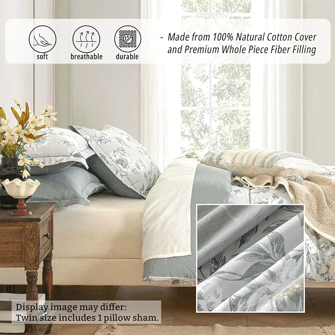 LEMIROE Floral Cotton Comforter Twin Size - Image 2