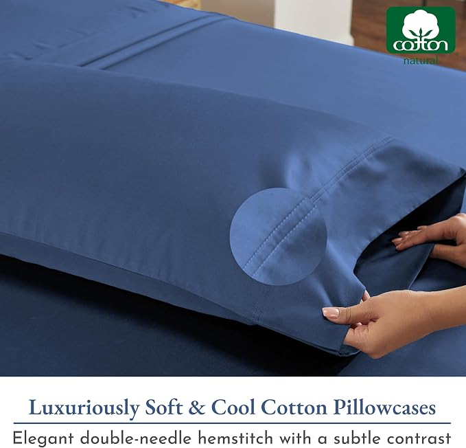 California Design Den Natural 100% Cotton Pillow Cases Queen Size Set of 2 - Image 6