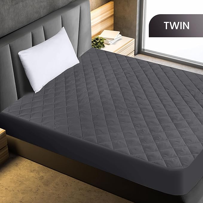Utopia Bedding Quilted Fitted Mattress Pad, Twin Size, Elastic Fitted Mattress - Image 2