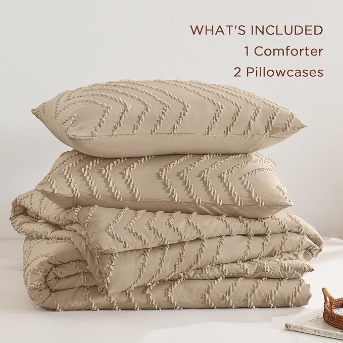 Andency Taupe Comforter Set Queen Size, Boho Soft Warm Tufted Bedding Comforter - Image 7