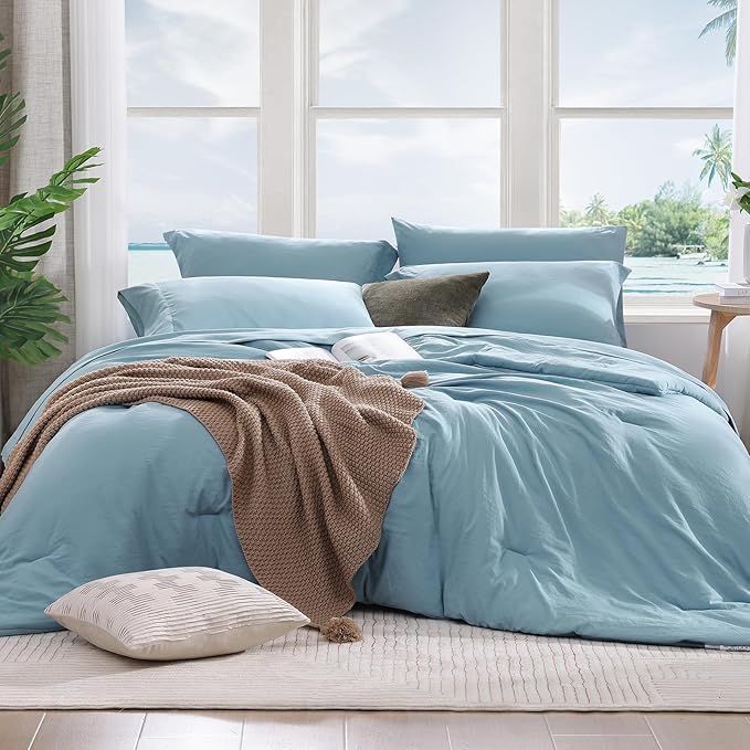 WRENSONGE Queen Comforter Set, 7 Pieces Soft Blue Bed in a Bag Queen by WRENSONGE