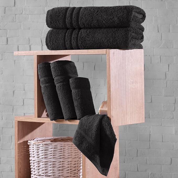 Black 6 Pack Bath Towels Sets Linen - Image 5