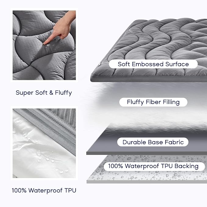 SLEEP ZONE Waterproof Cal King Mattress Pad, Soft Mattress Topper, Fitted - Image 2