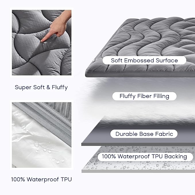 SLEEP ZONE Waterproof Twin XL Mattress Pad, Soft Mattress Topper, Fitted - Image 2