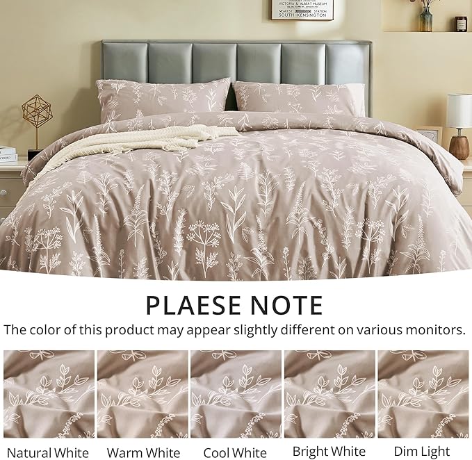 MUXHOMO Duvet Cover Full Size, Reversible Floral Taupe Duvet Cover Set - Image 7
