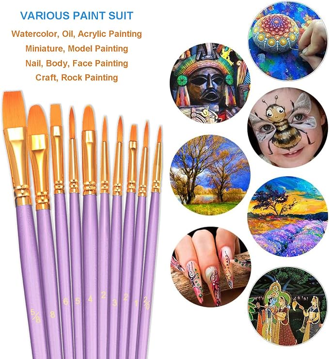 BOSOBO Paint Brushes Set, 2 Pack 20 Pcs Round Pointed Tip Paintbrushes Nylon - Image 3