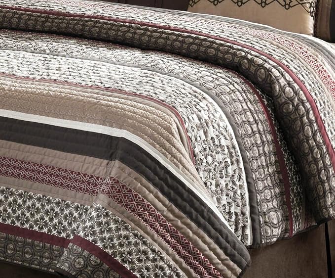 Madison Park Quilt Set Luxurious Jacquard Stripes Design - Image 17