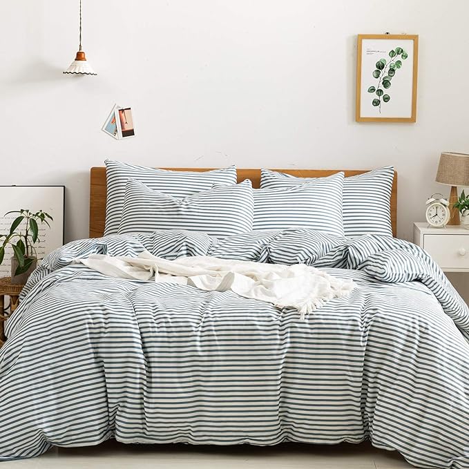 JELLYMONI 100% Natural Cotton 2pcs Striped Duvet Cover Sets, by JELLYMONI