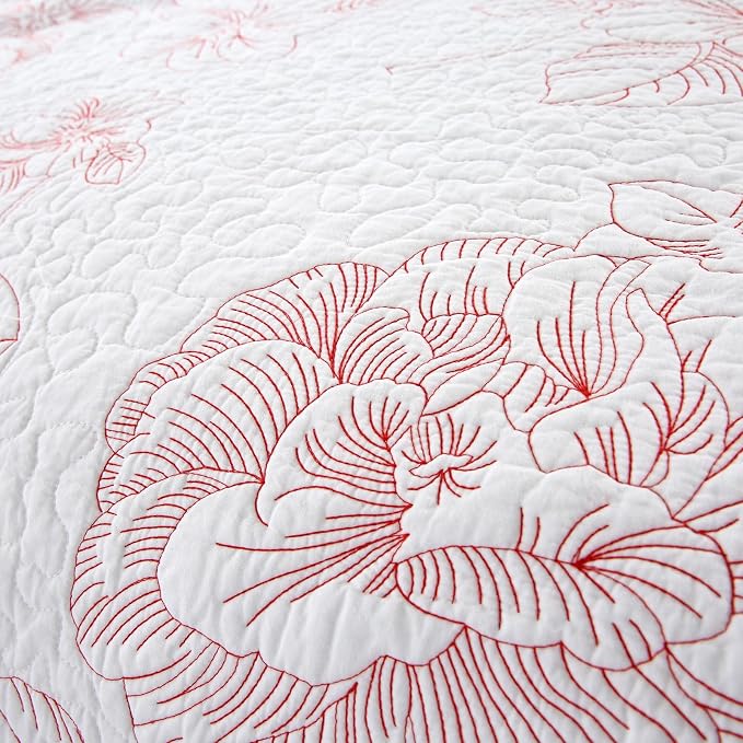ROOMLIFE Quilt Set King Size 3D Floral Embroidery Pattern 3-Piece Cotton - Image 6