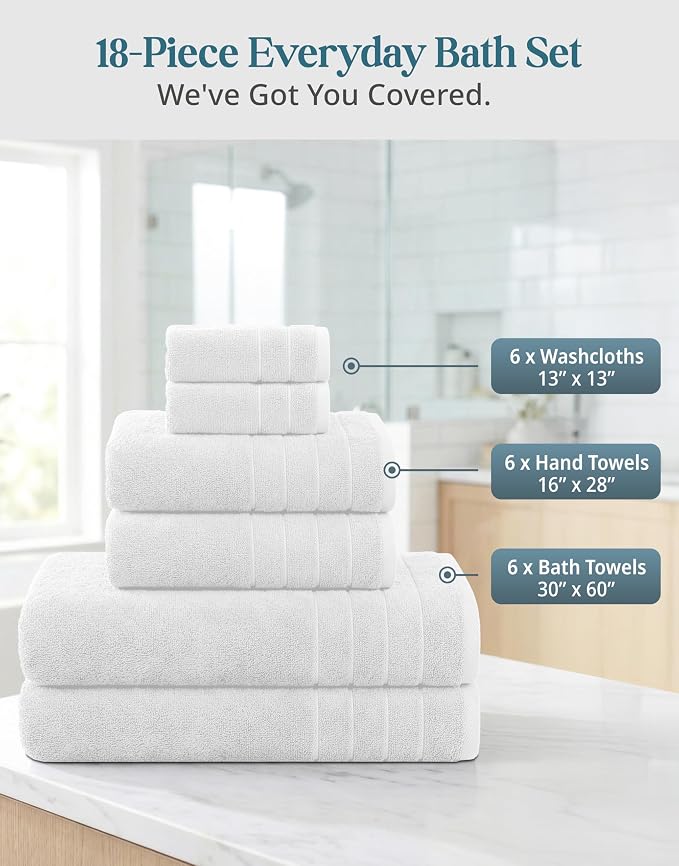 CASA PLATINO 100% Cotton Bath Towel Set 18 Pc - Image 3