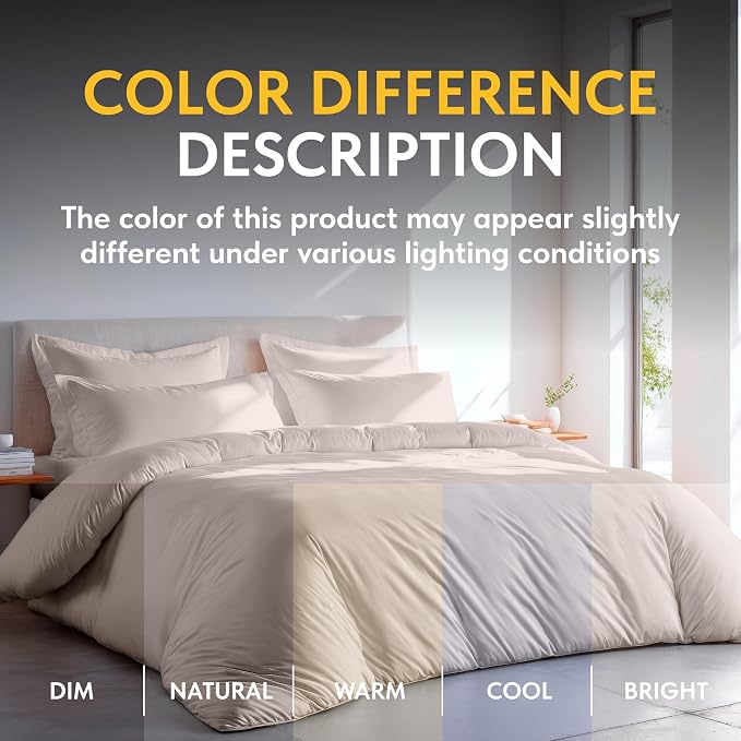 White Classic Beige Duvet Cover Queen Size, Microfiber Duvet Cover - Image 6