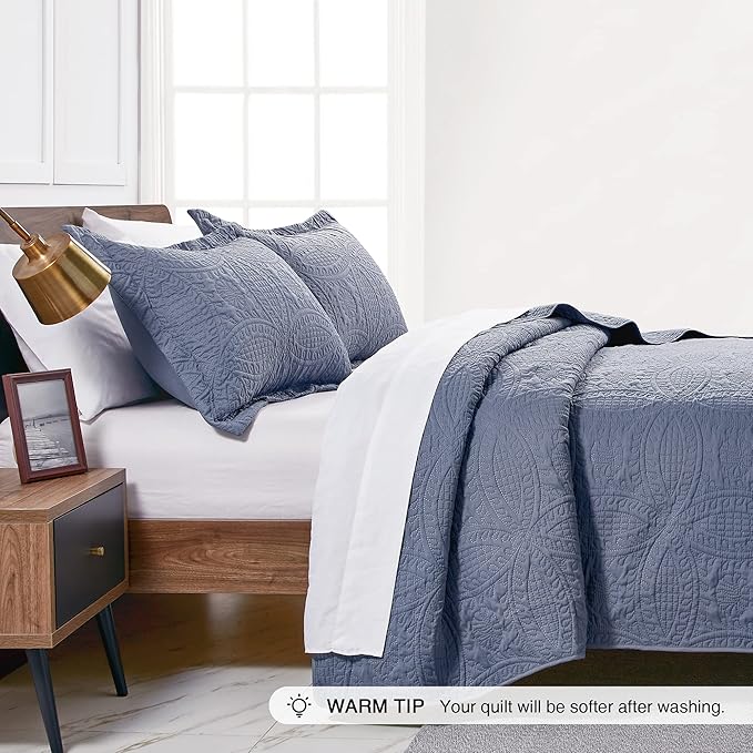 Love's cabin Quilts for Queen Bed Blue Bedspreads - Image 4