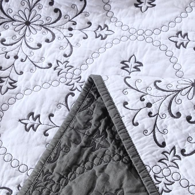 ROOMLIFE Quilt Set Full Size 3D Floral Embroidery Pattern 3-Piece Cotton - Image 7