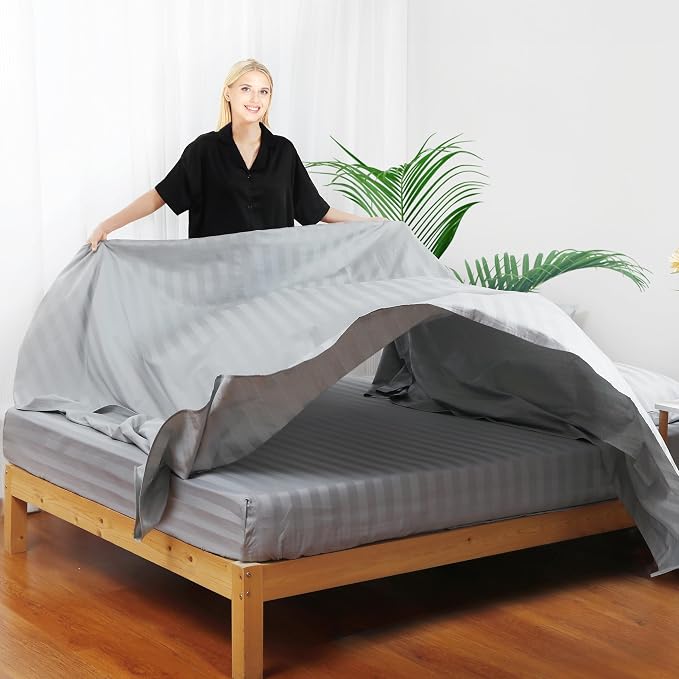 Flat Sheet Only Full Size, 400 TC 100% Egyptian Cotton Flat Sheet Striped - Image 6
