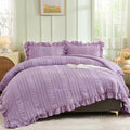 WONGS BEDDING Purple Comforter Set Queen, 3 Pieces Ruffle Farmhouse Shabby Chic by WONGSBEDDING