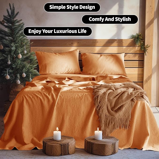 LBRO2M 100% Pure Linen Sheet Set Deep Pocket Up to 16" Bed Sheets Sets - Image 8